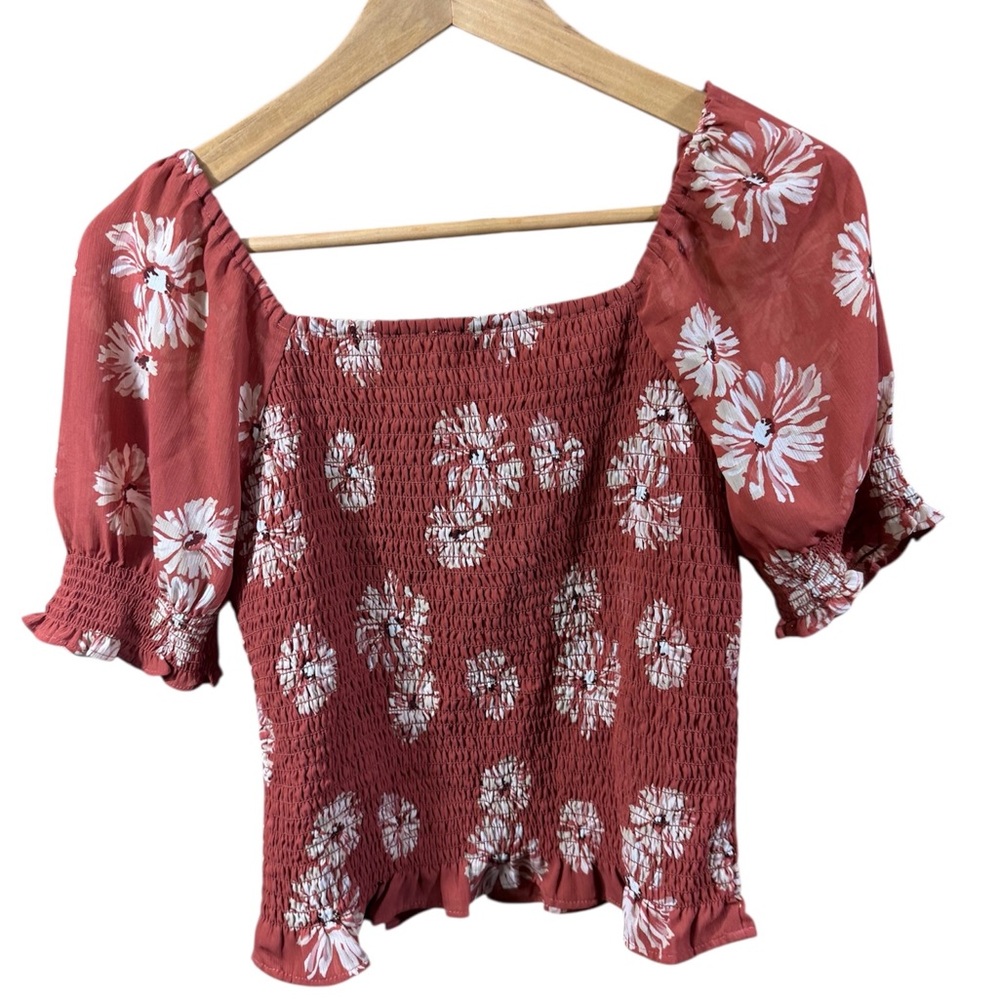 Madewell Georgette Lucie Puff-Sleeve Smocked Floral Bodice Top in ‘Moody Blooms’ - Picture 4 of 5